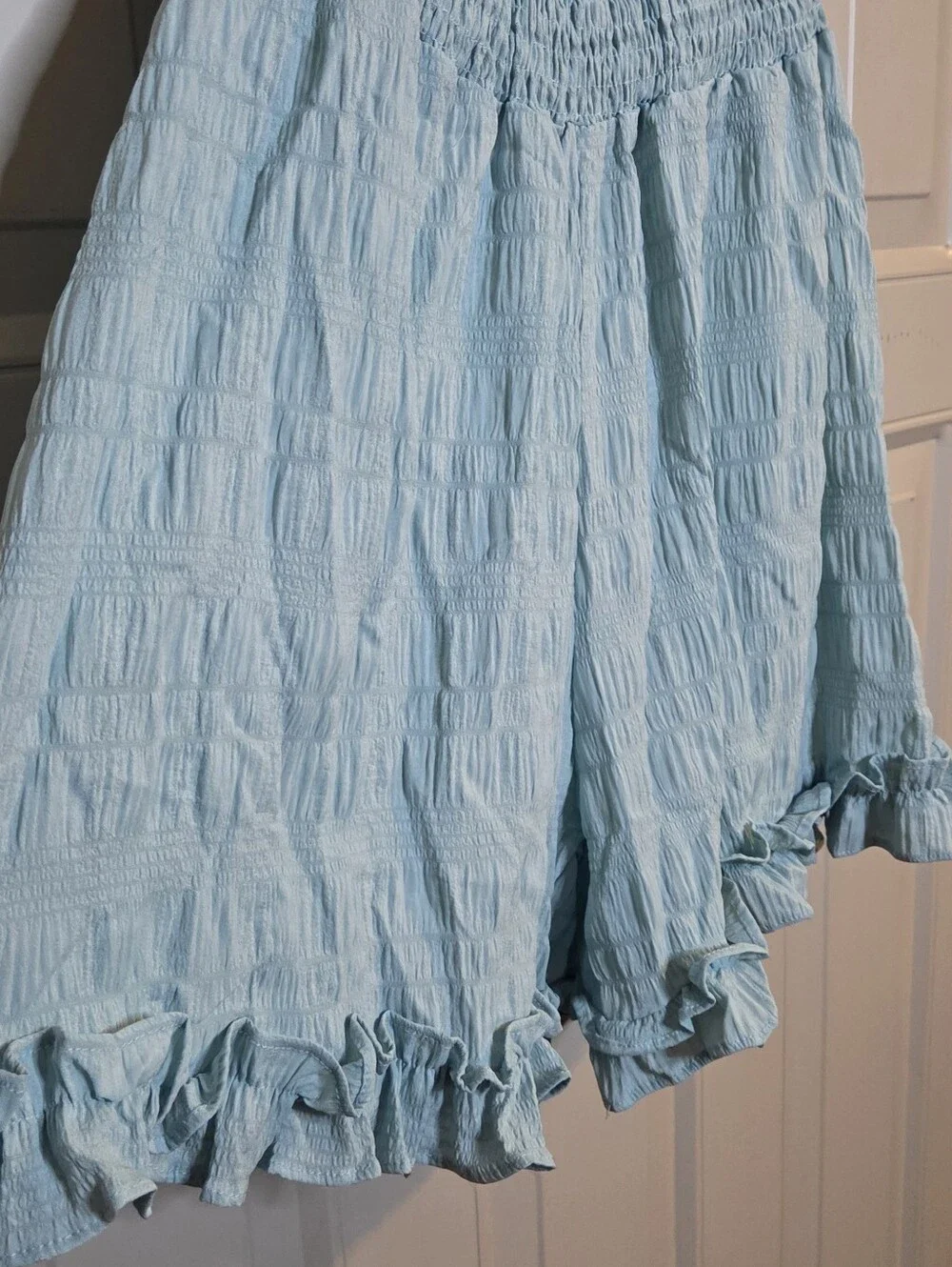 NWT Dipped Shop - Light Blue Strapless Ruffle-Hem Romper